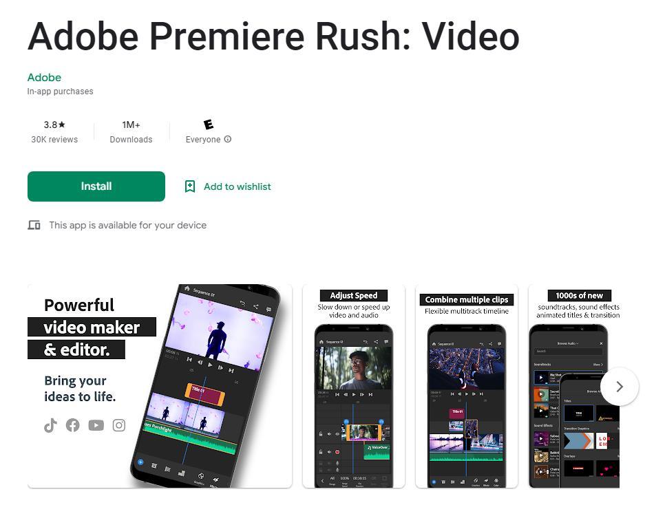 adobe premiere rush video editing app