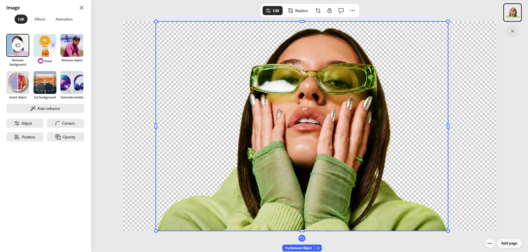adobe background remover remove a green background portrait picture test