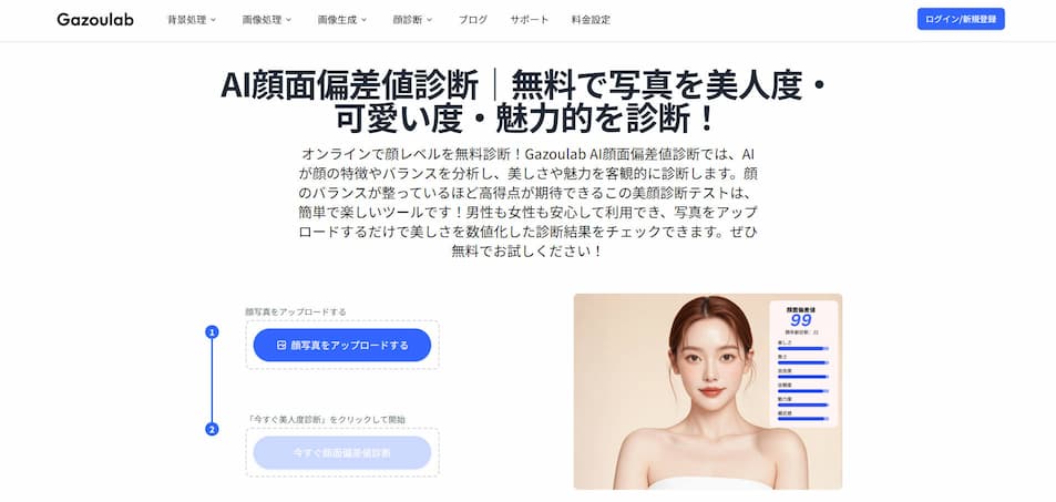 Gazoulab AI顔面偏差値診断多角的な分析が魅力