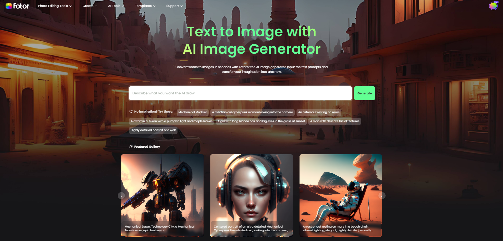 ai image generator homepage from fotor