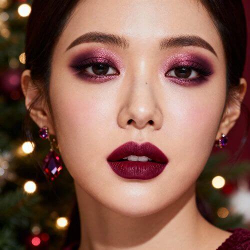 an asian girl with rich berry gem toned makeup