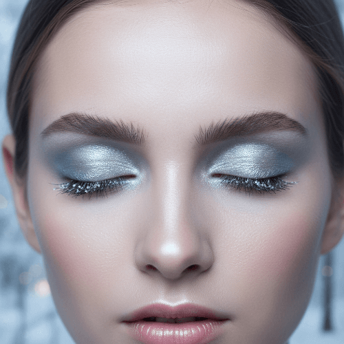 an eye closed girl with icicle frosted eyeshadows