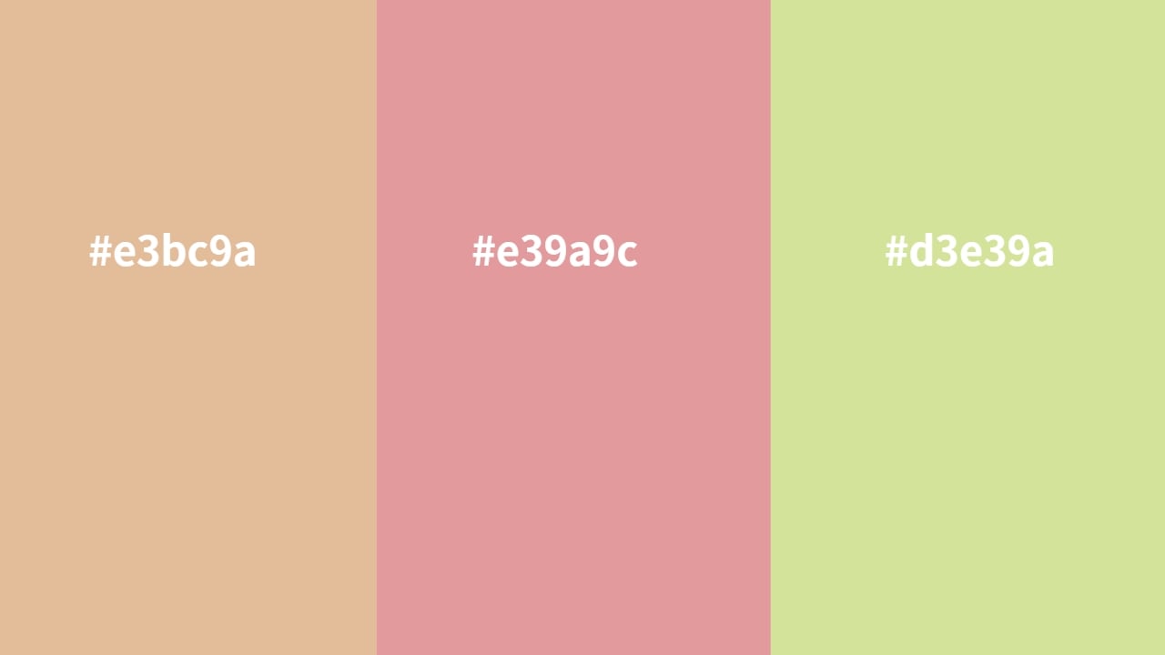 analogous colors of e3bc9a, e39a9c, and d3e39a