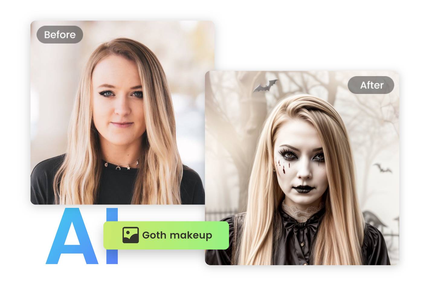 apply goth makeup and costume to a female portrait with Fotor's ai goth filter