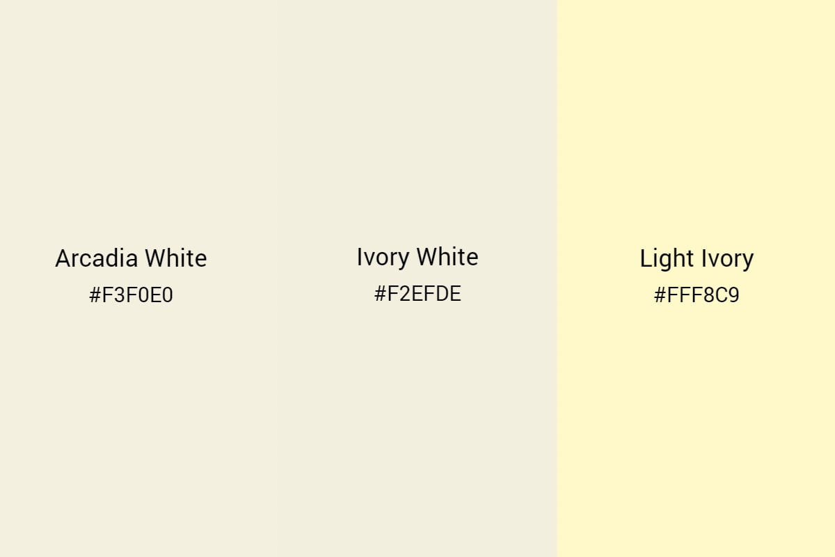 arcadia white, ivory white, and light ivory