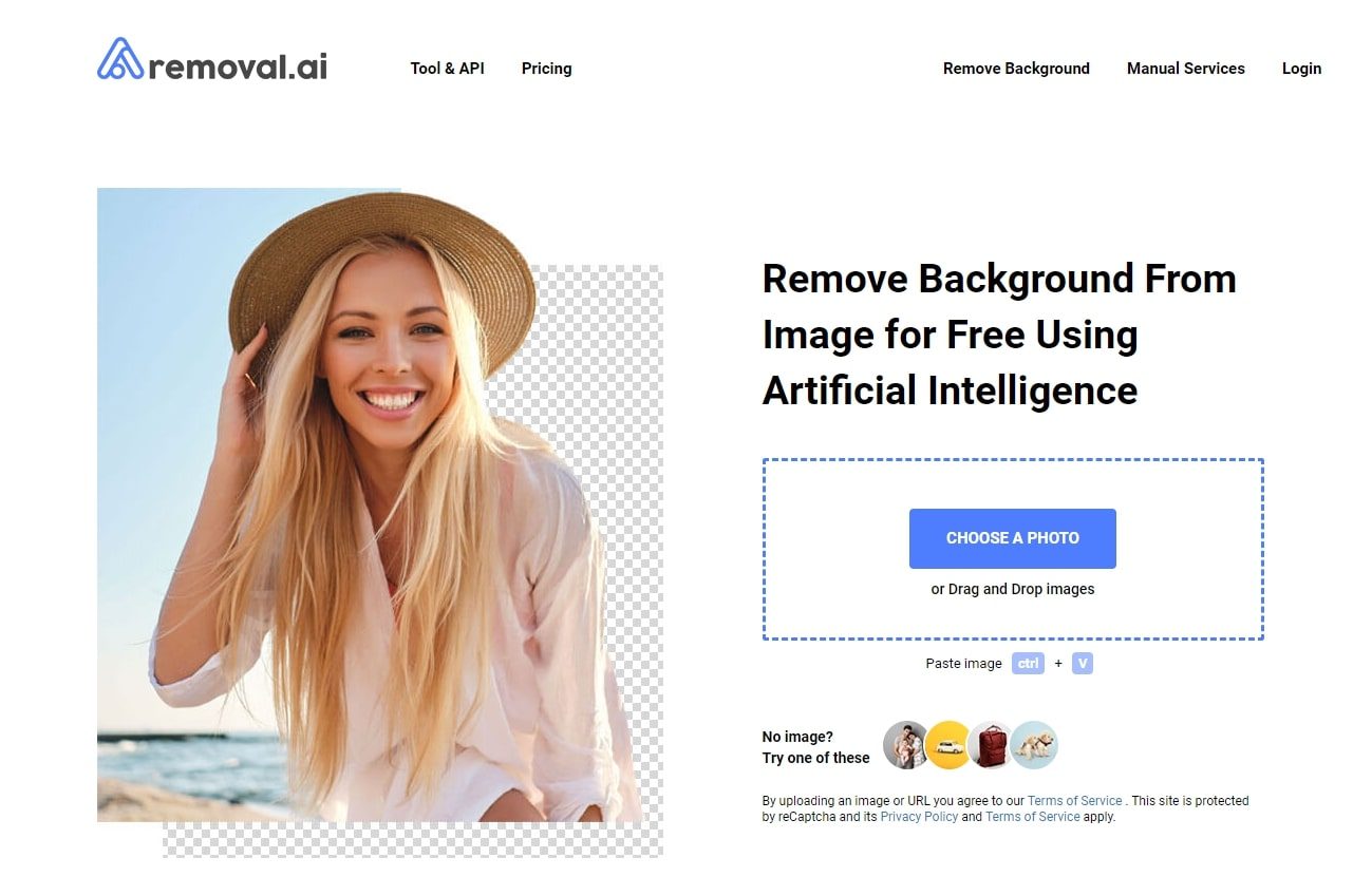 background remover interface of removal ai