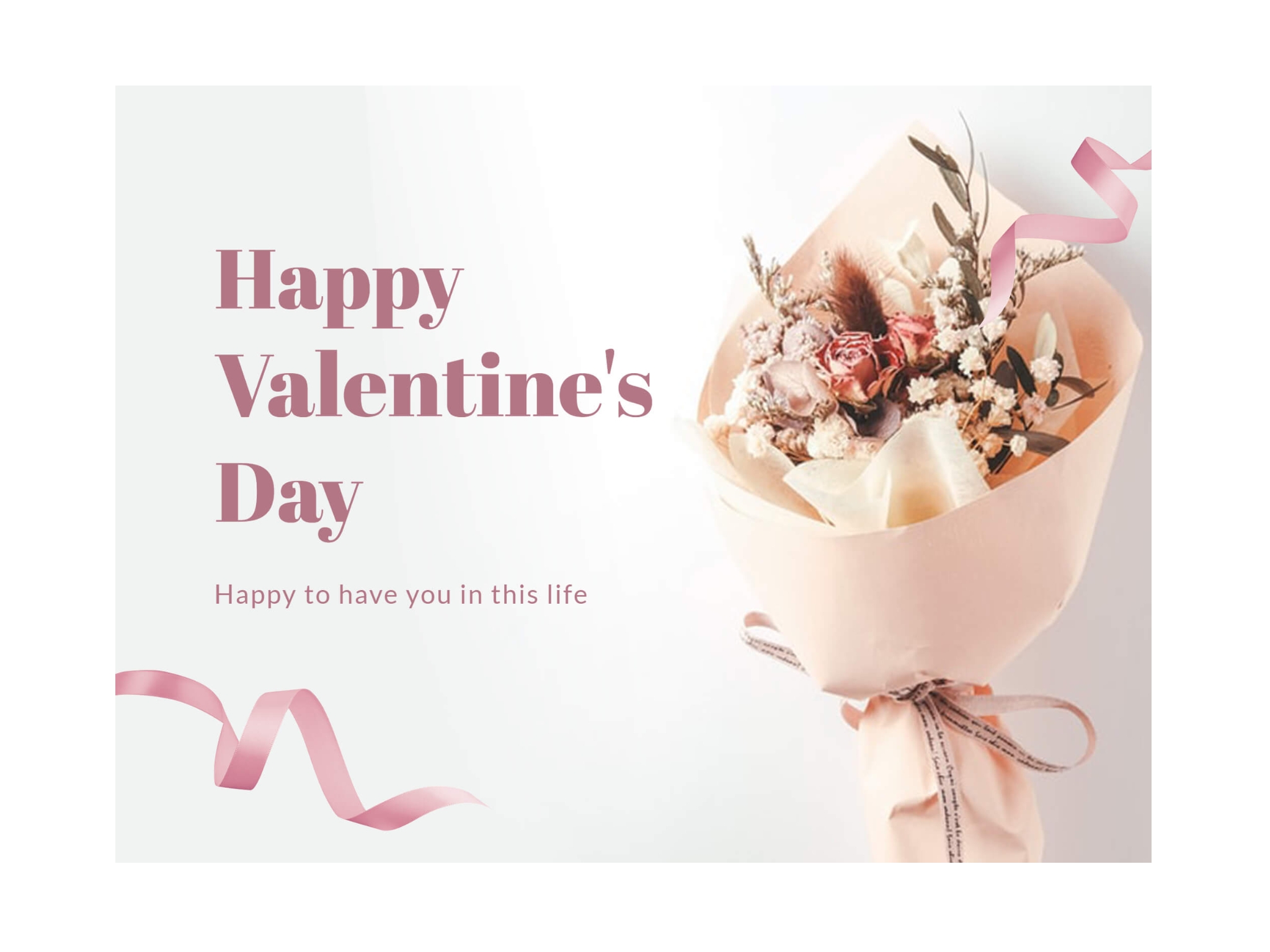 beautiful pink flower Valentines wish card