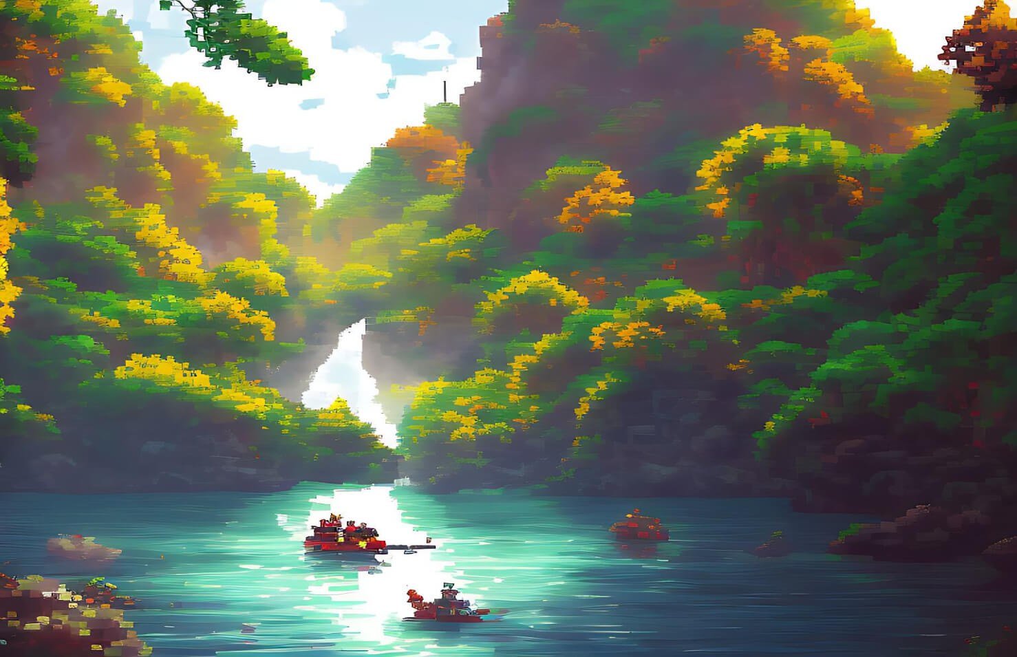 beautiful pixelated cartoon landscape