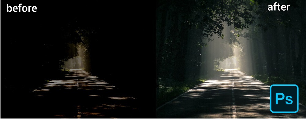 before and after result of brightening the road picture