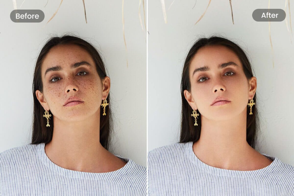 before and after result of face editing girl portrait