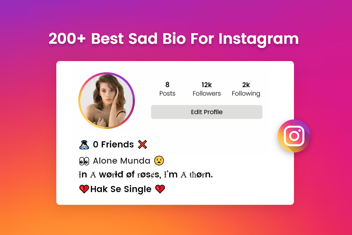 best sad bio for instagram banner with an instagram post