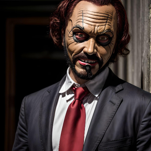 a man in billy the puppet costume
