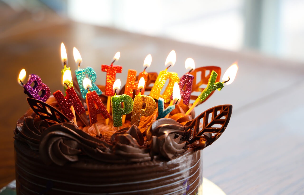 birthday chocolate cake with candles