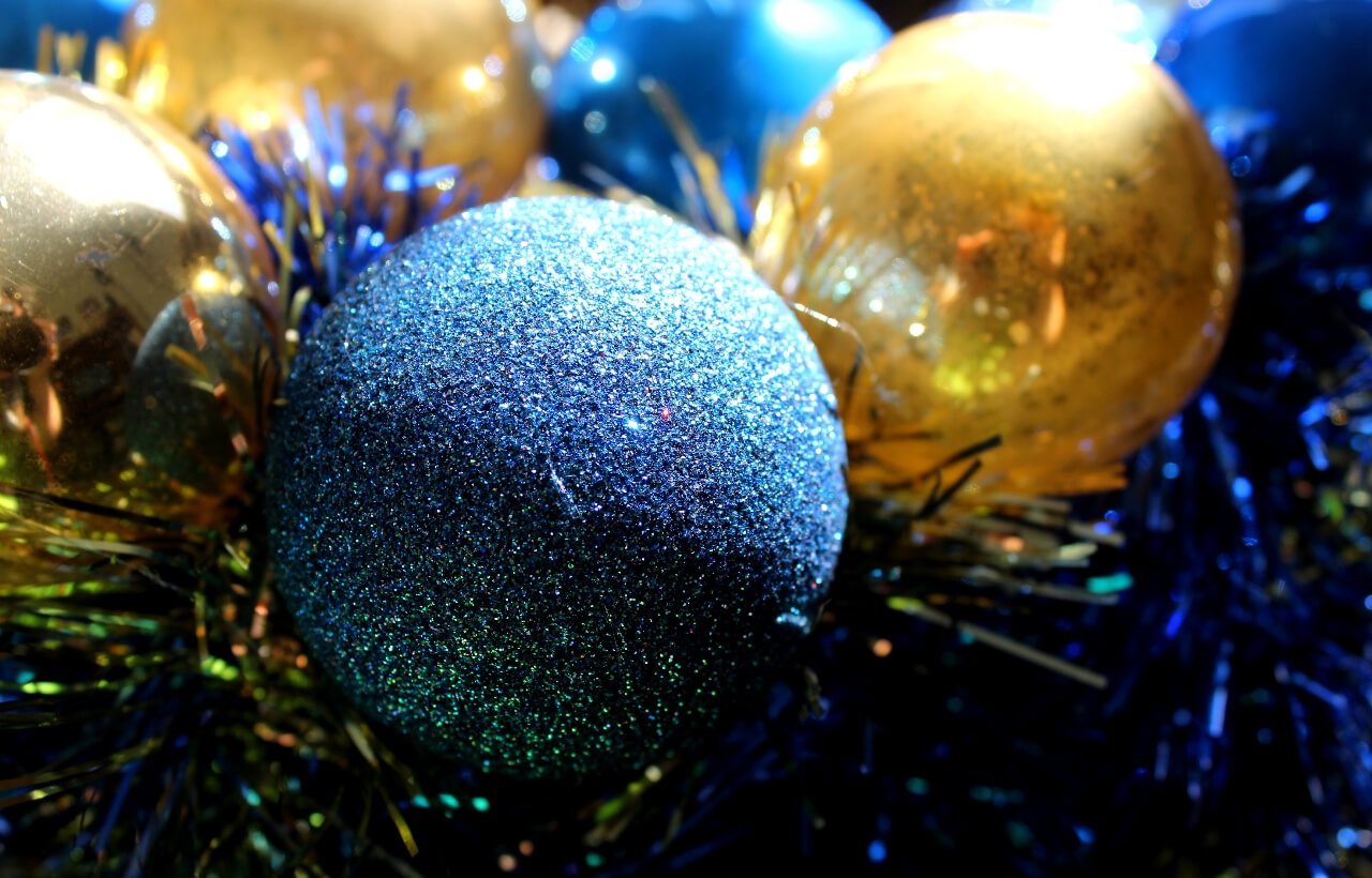 blue and gold Christmas decoration balls