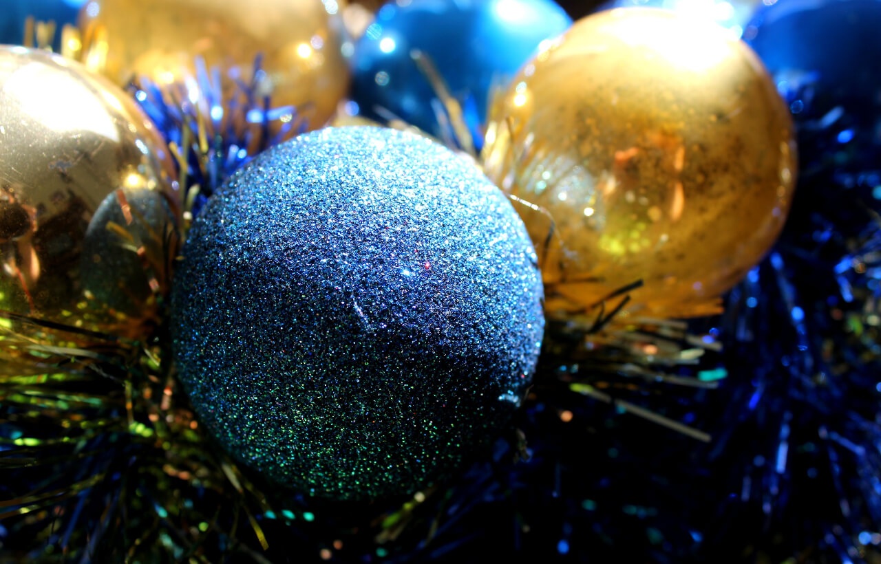 blue and gold Christmas decoration balls