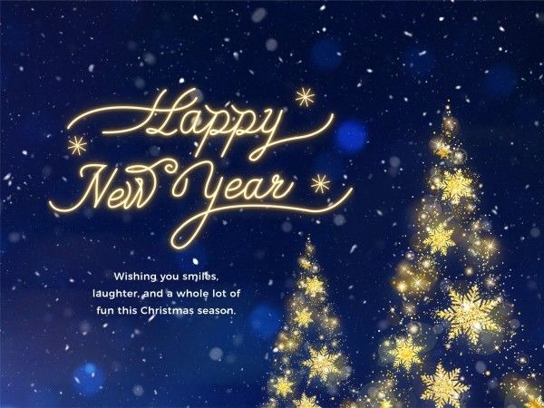 Blue And Gold Christmas And Happy New Year Card Template