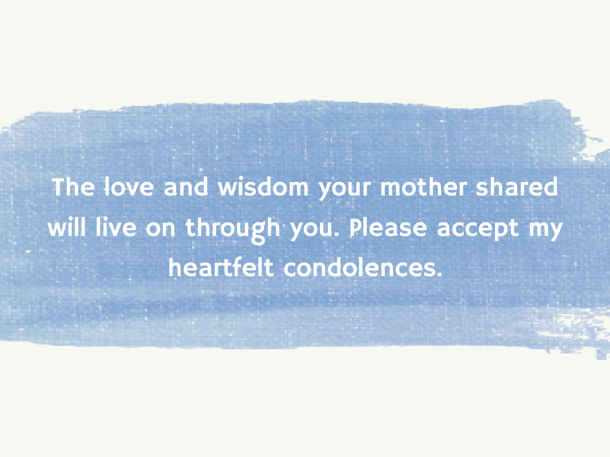 blue and white sympathy card with sorry for the loss of mother message