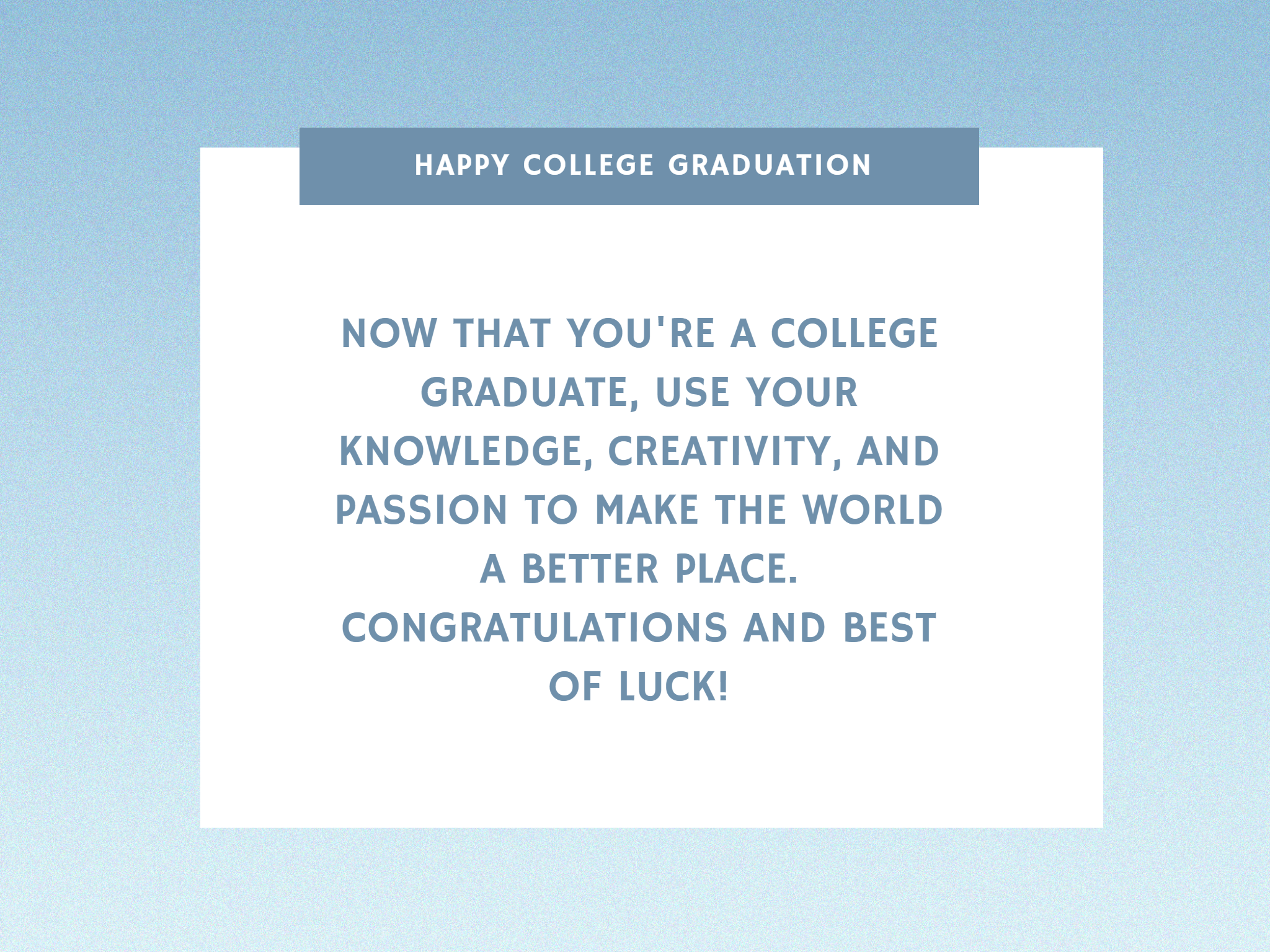 blue board happy college graduation message card