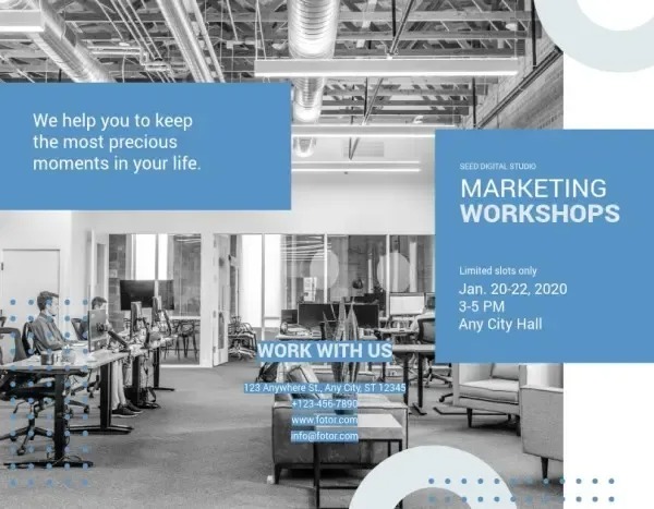 Blue White Marketing Workshop Brochure