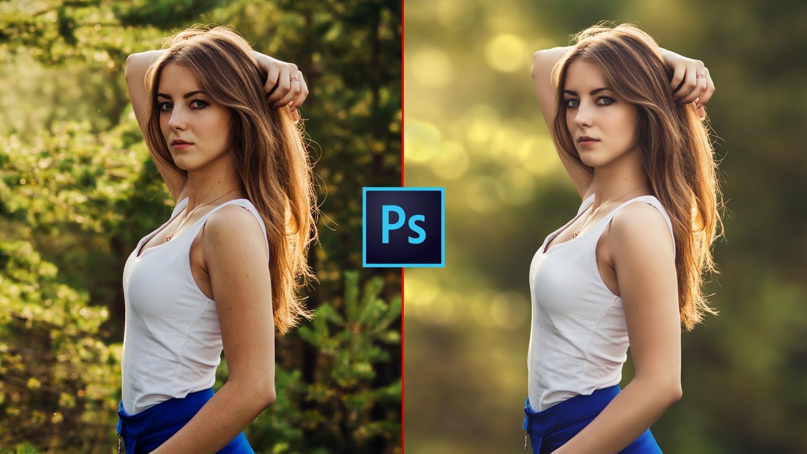 blur female image background with photshop