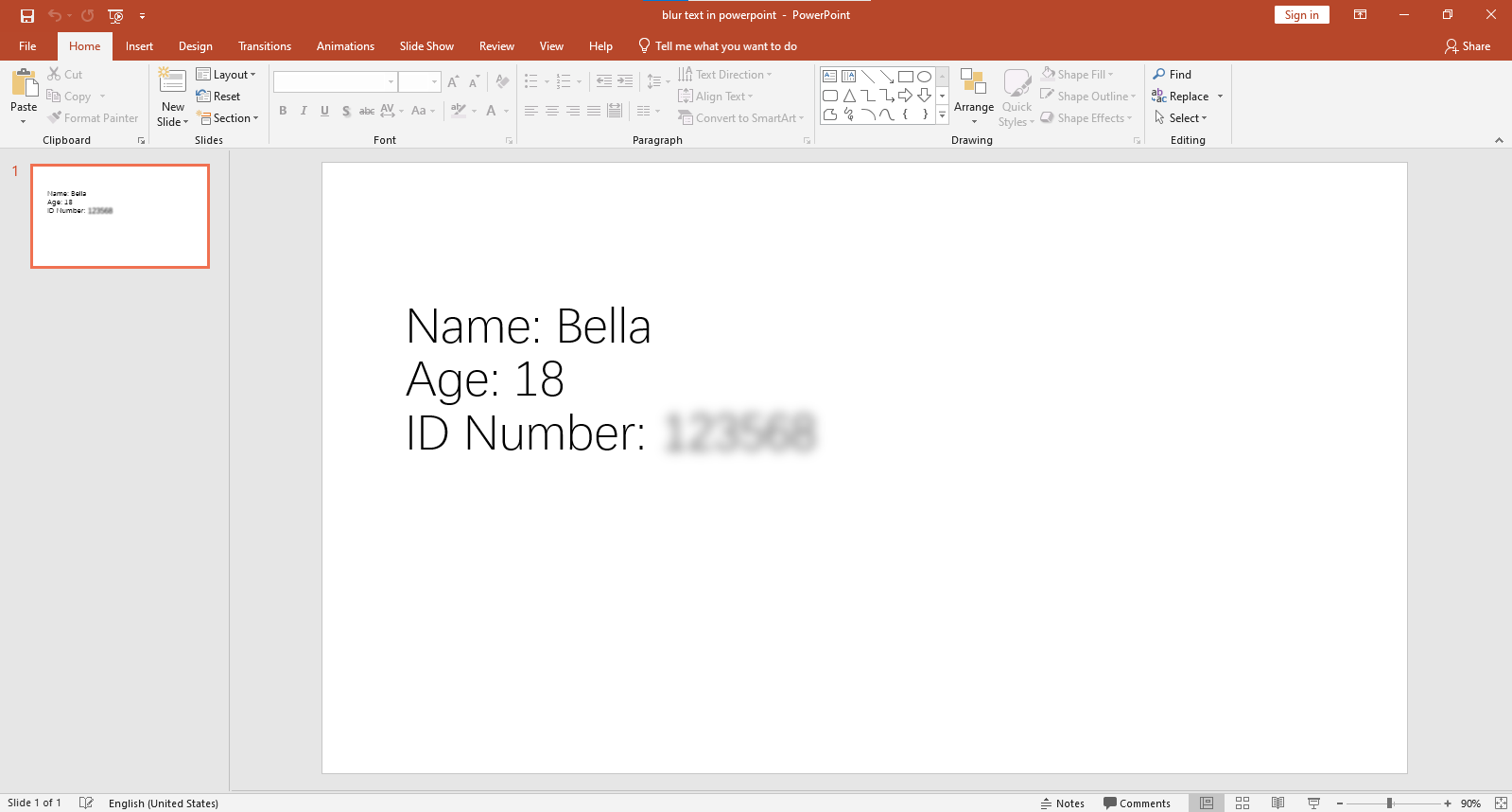 blur text in powerpoint