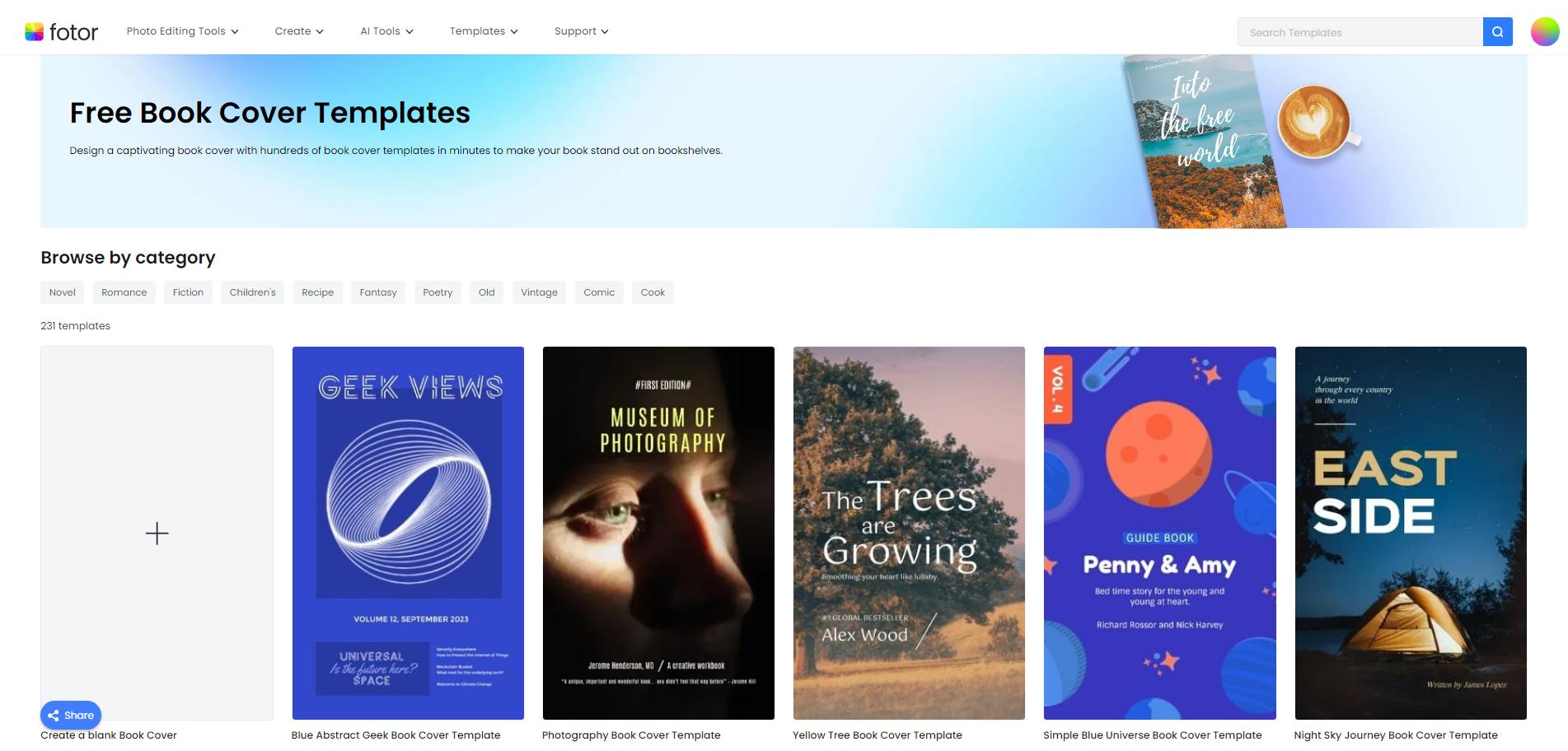 book cover template library from fotor