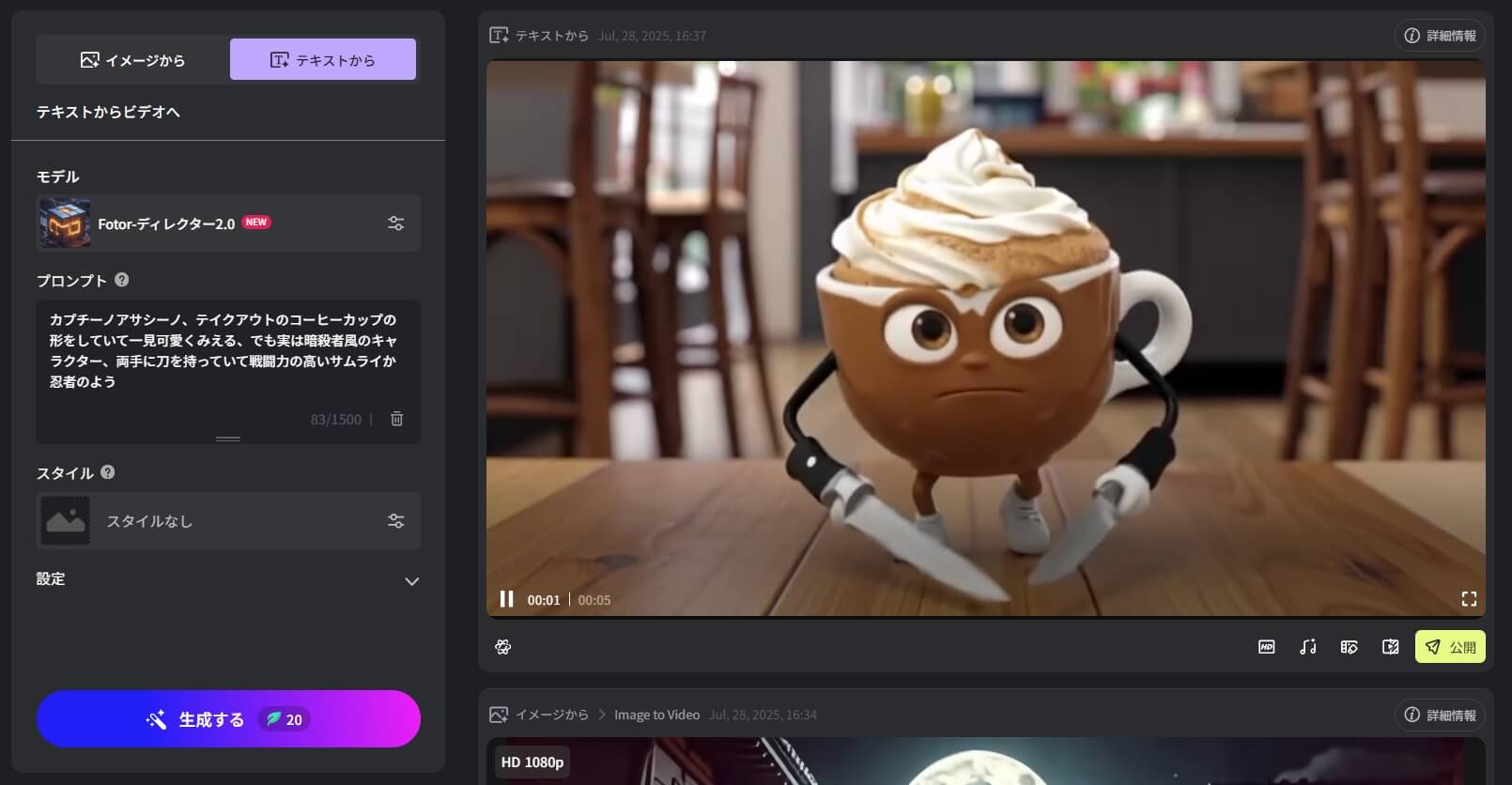 テキストからカプチーノアサシーノミーム動画を作る