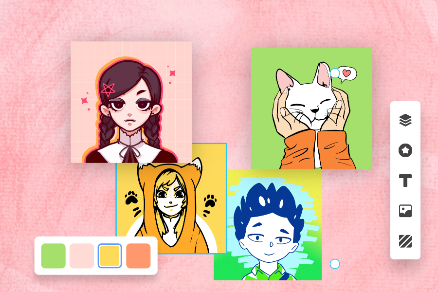 the cartoon avatars of a girl and teo boys and a cat