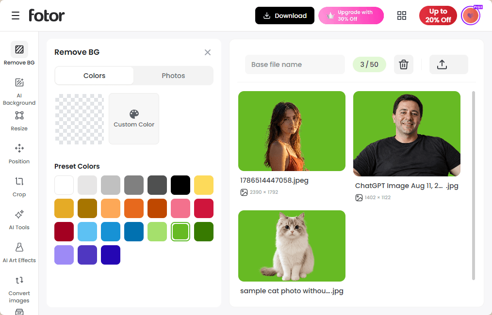 change backgrounds of three photos in fotor batch photo editor