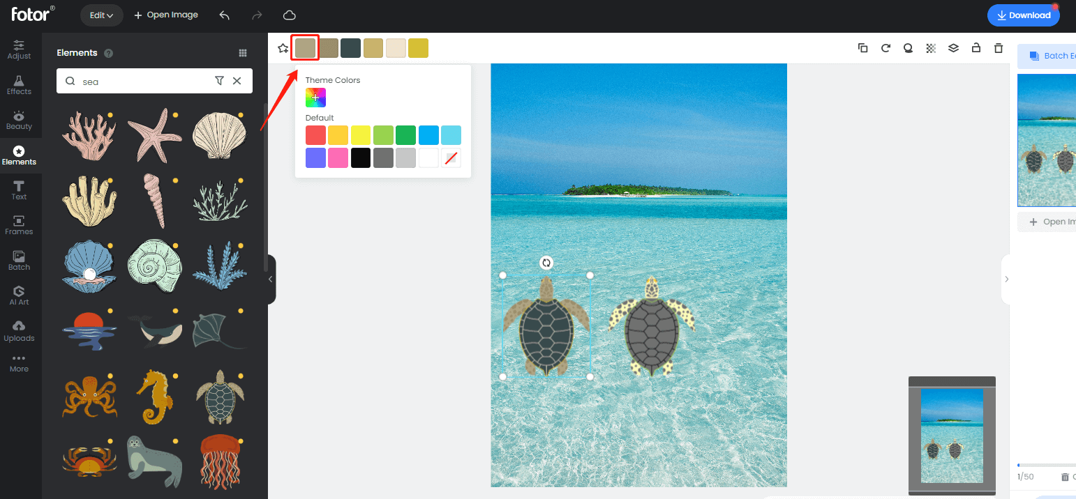 change color of sea turtle sticker