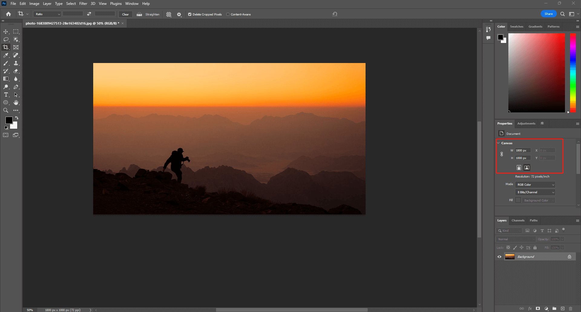 change the canvas size to crop an image in photoshop