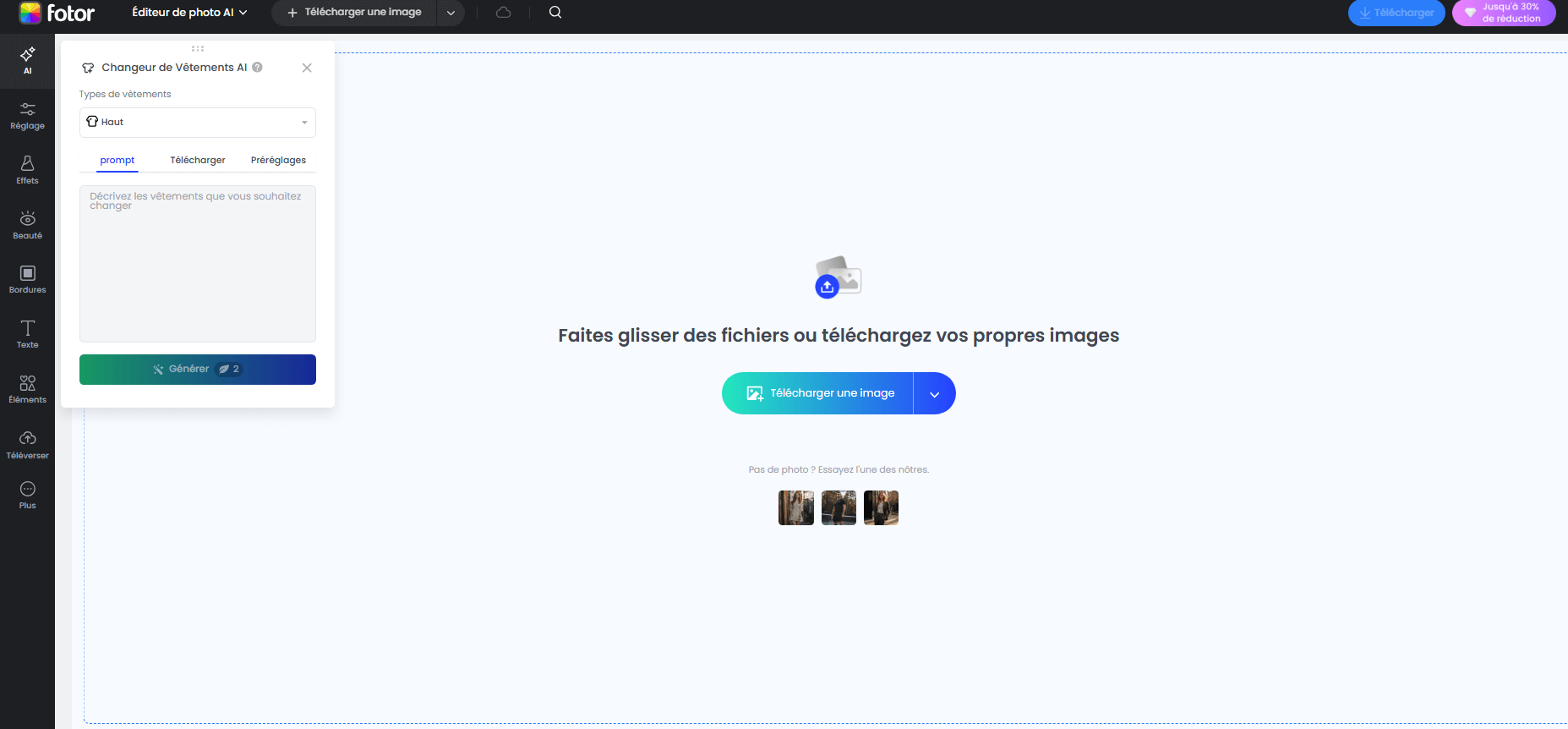 changer les vetemens avec fotor ai