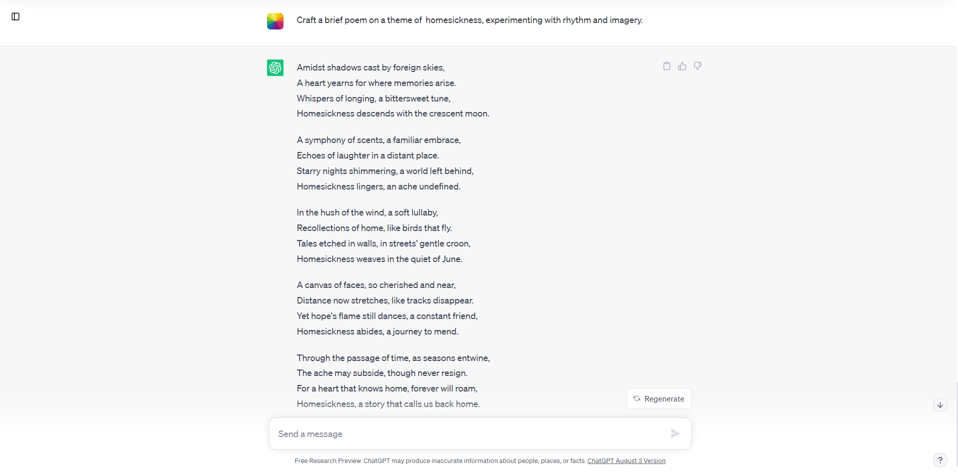 chatgpt conversation page of the poem writing
