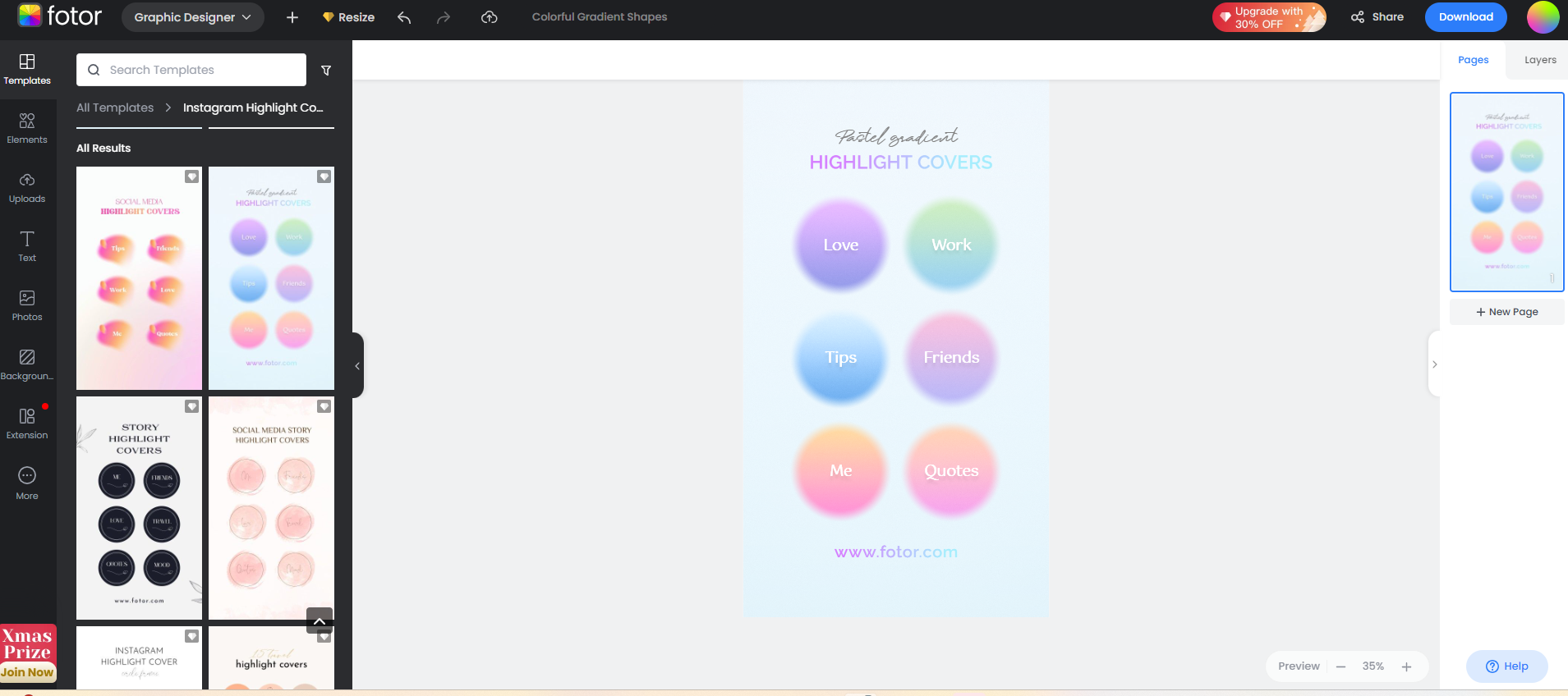 choose a colorful instagram highlight cover template on fotor