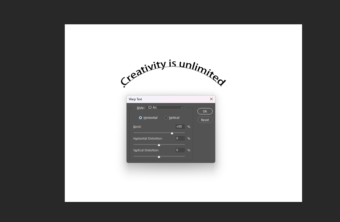 choose an arc wrap text style for the text to curve it in photoshop
