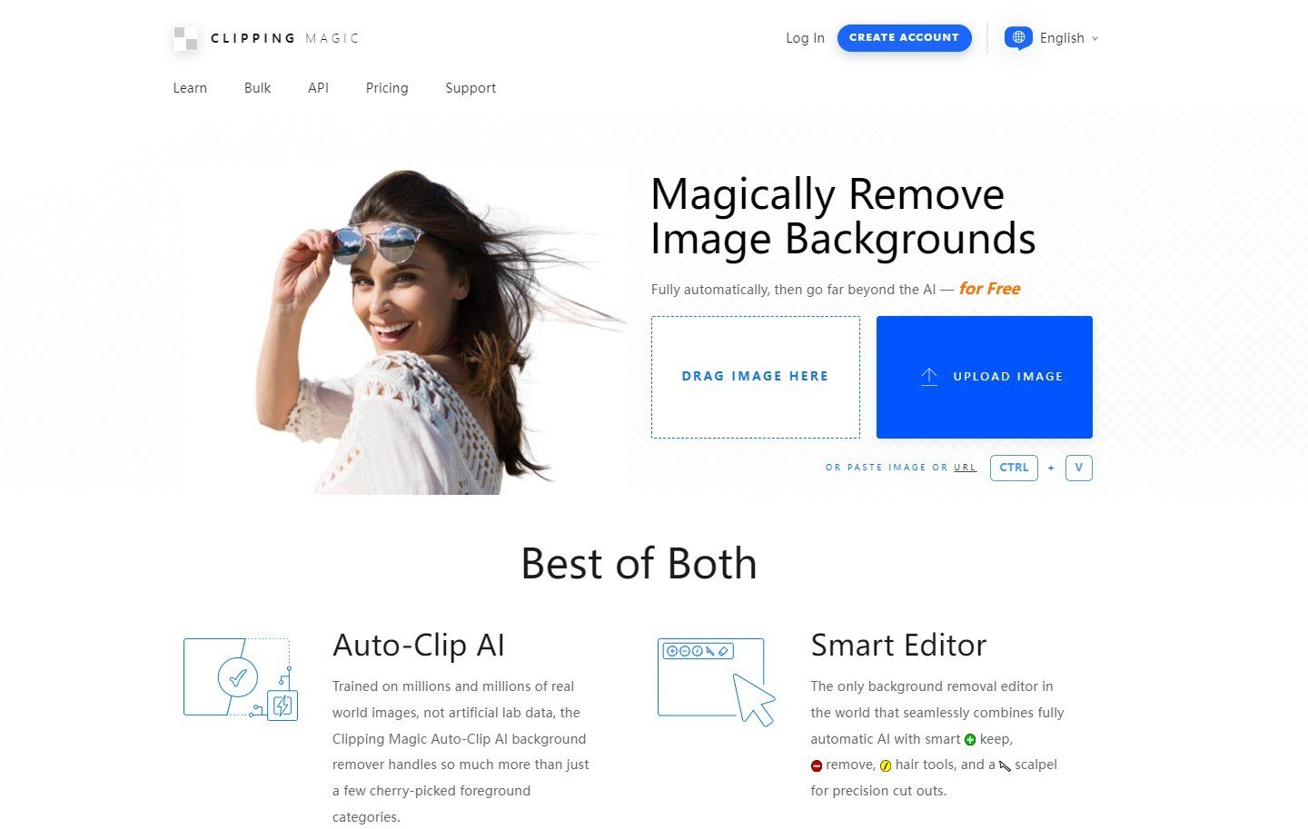 clipping magic background remover home page with female sample