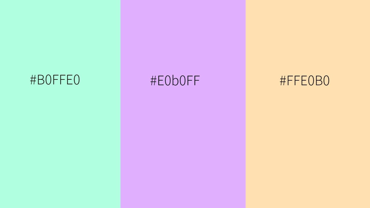color matching of b0ffe0, e0b0ff, and ffe0b0