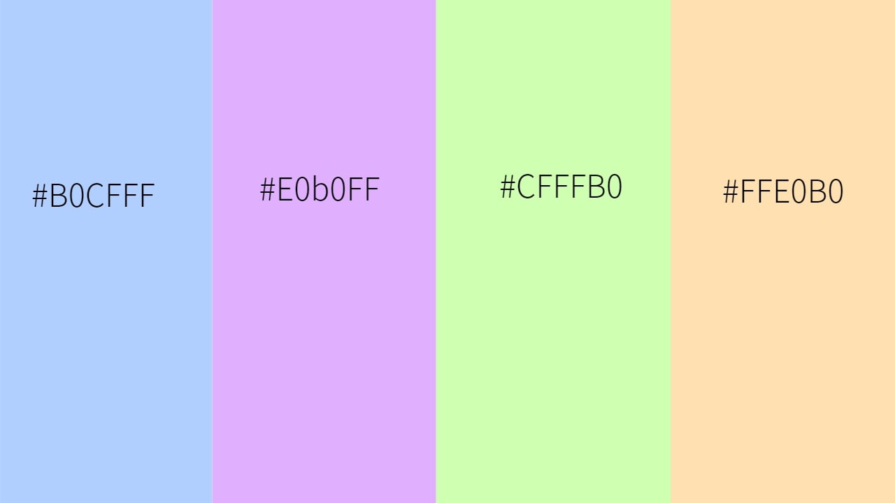 color matching of e0b0ff,b0cfff, cfffb0, ffe0b0