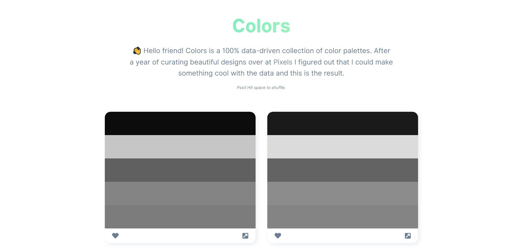 color palette generator homepage of Klart Colors