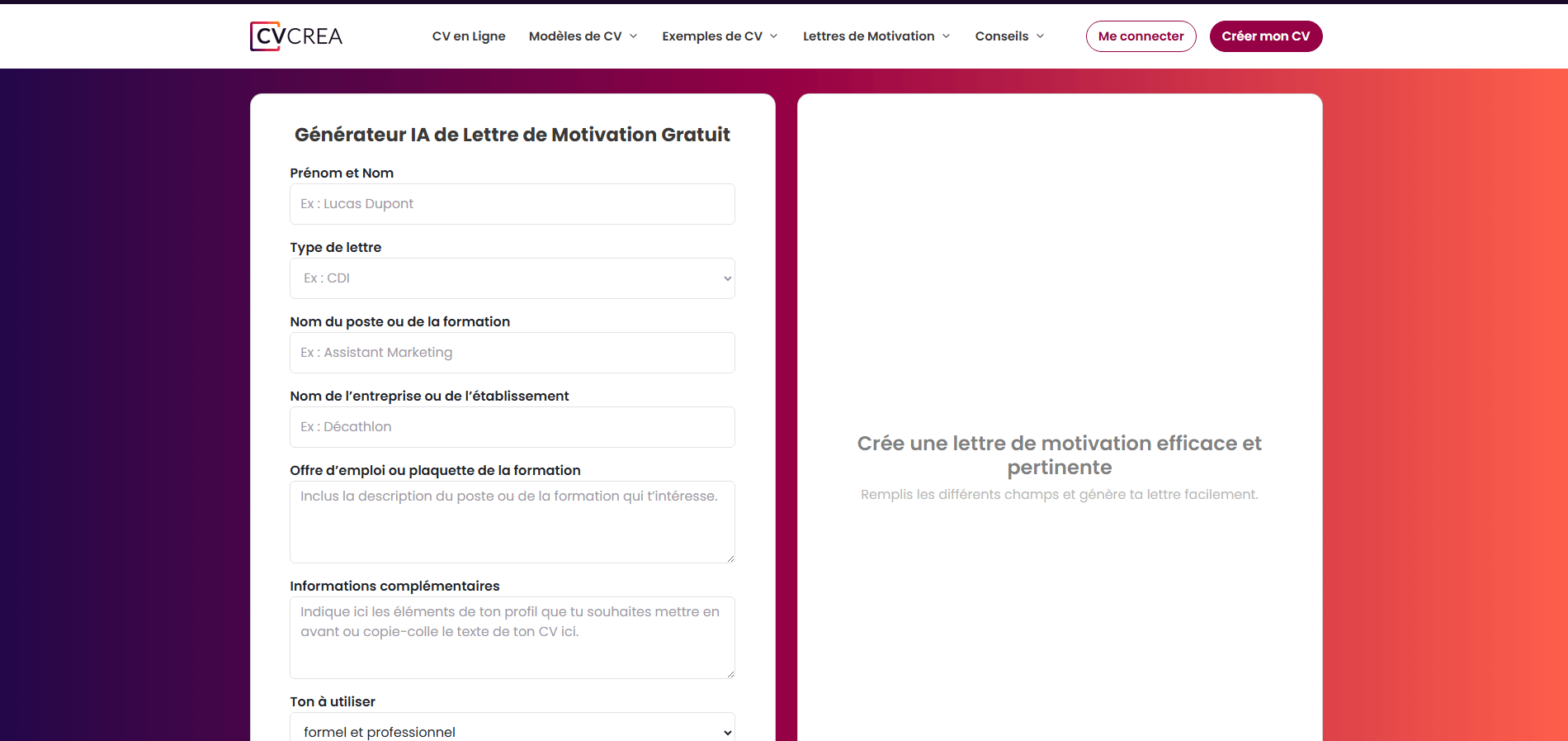 comment faire une lettre de motivation pour une ecole avec cvcrea