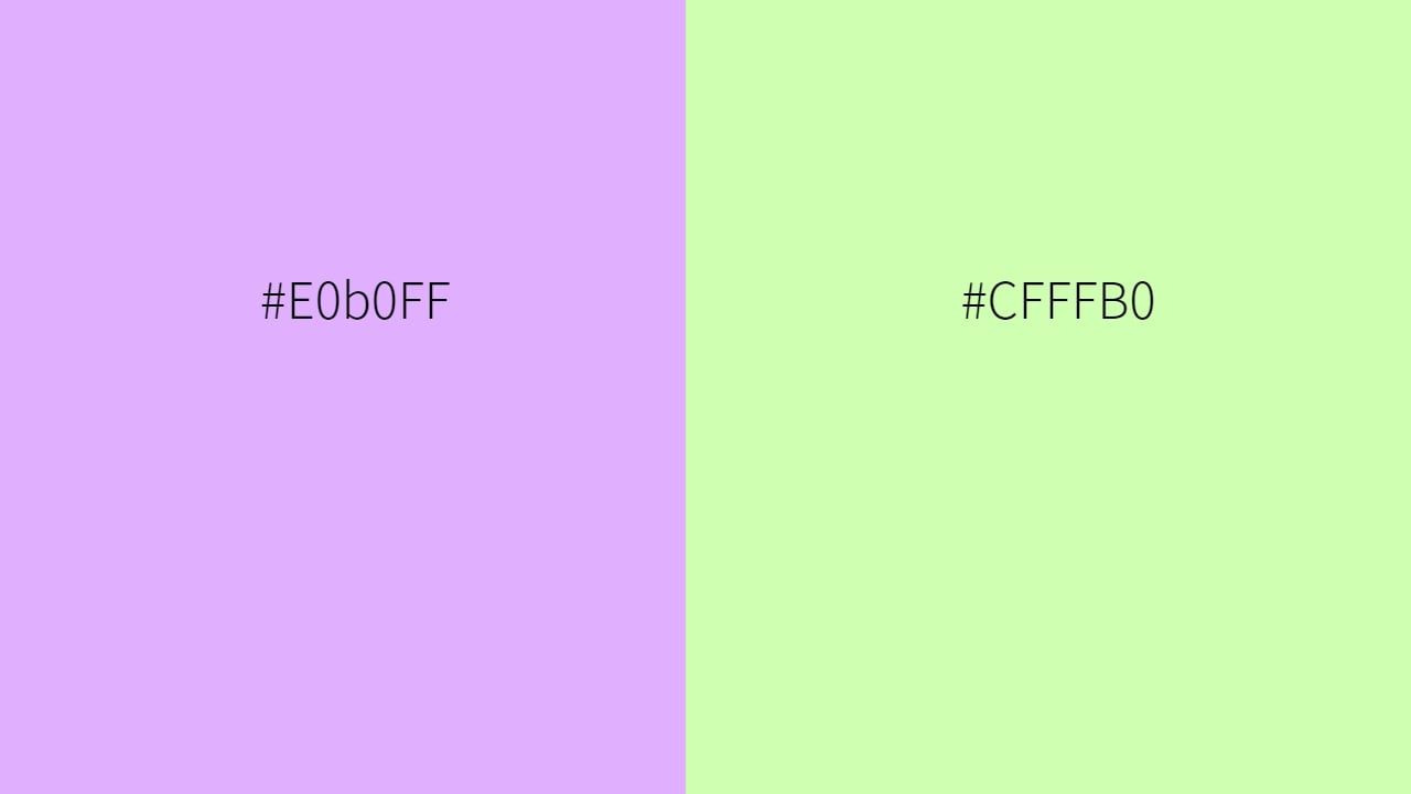 complementary colors of cfffb0 and e0b0ff