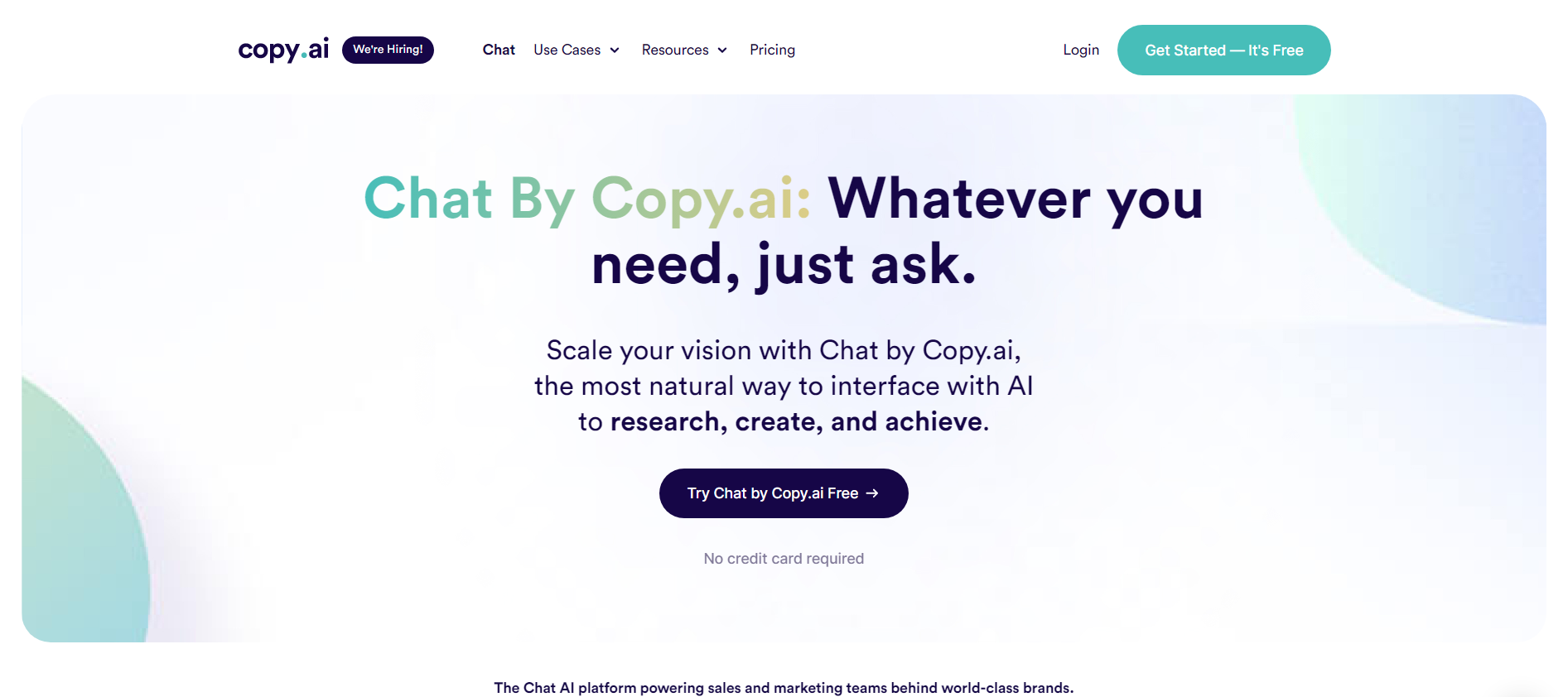 Copy ai writing tool homepage