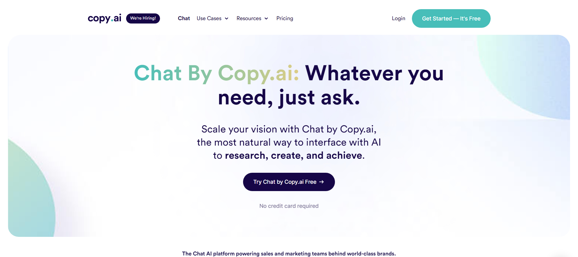 copy ai text generator homepage