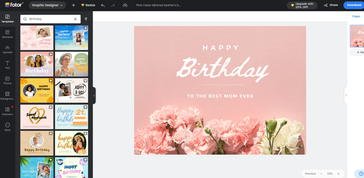 create a birthday card for mom in Fotor