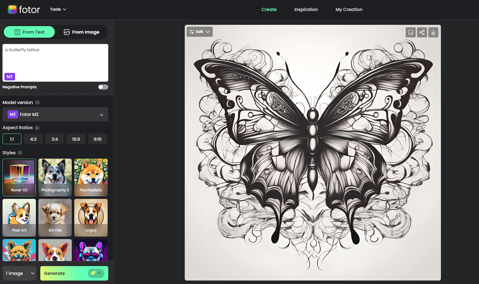 create a butterfly tattoo with fotor ai image generator