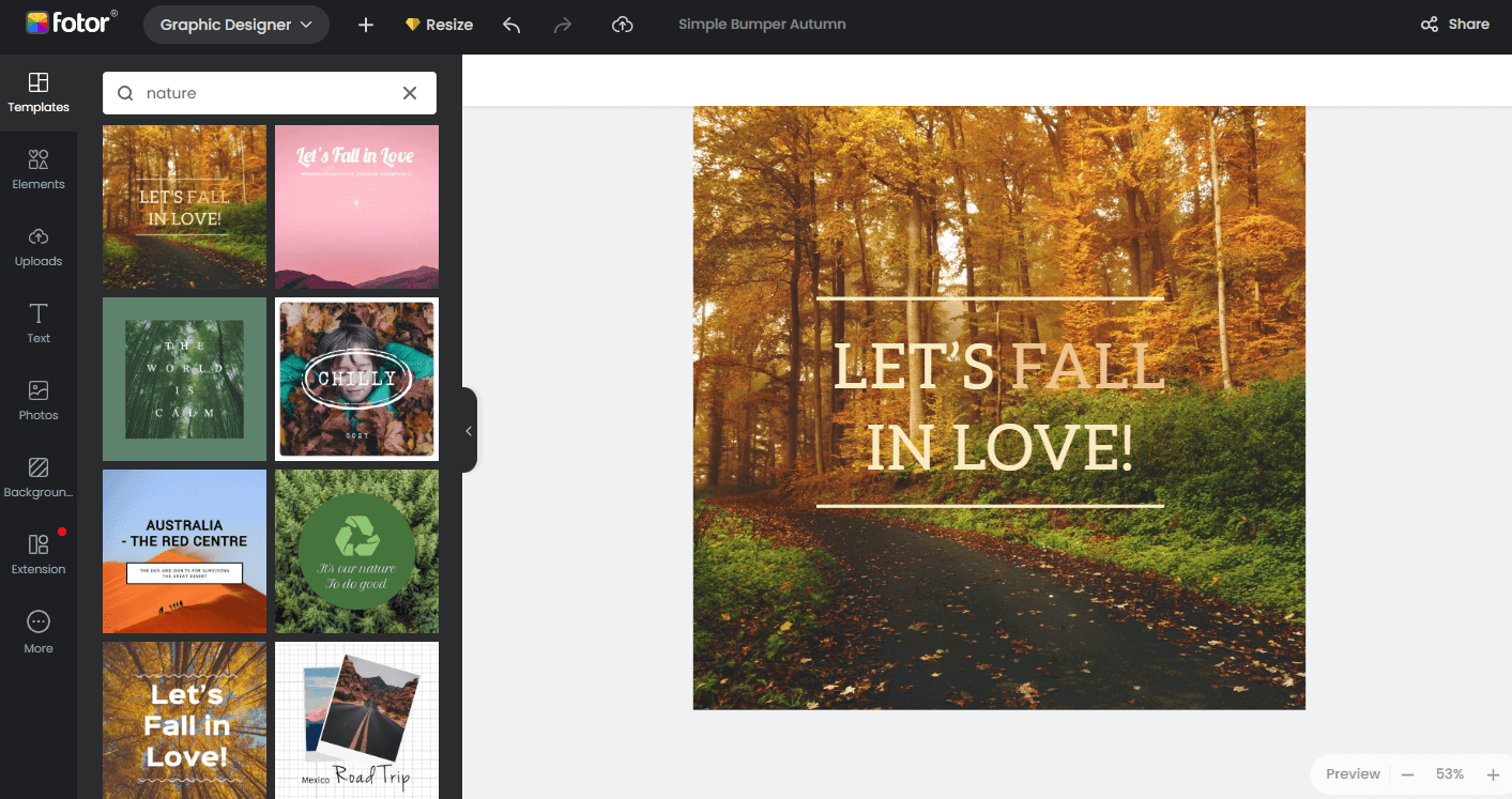 create a fall-themed Instagram post in Fotor