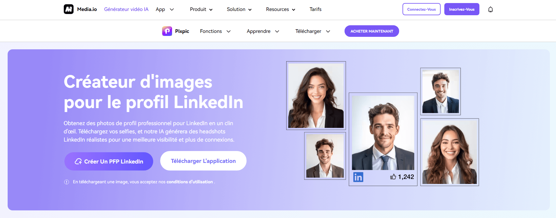 createur de photo pour linkedin ia dans media io