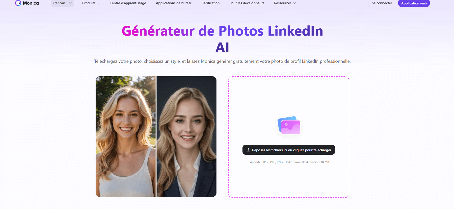 creer une photo de linkedin ia dans monica