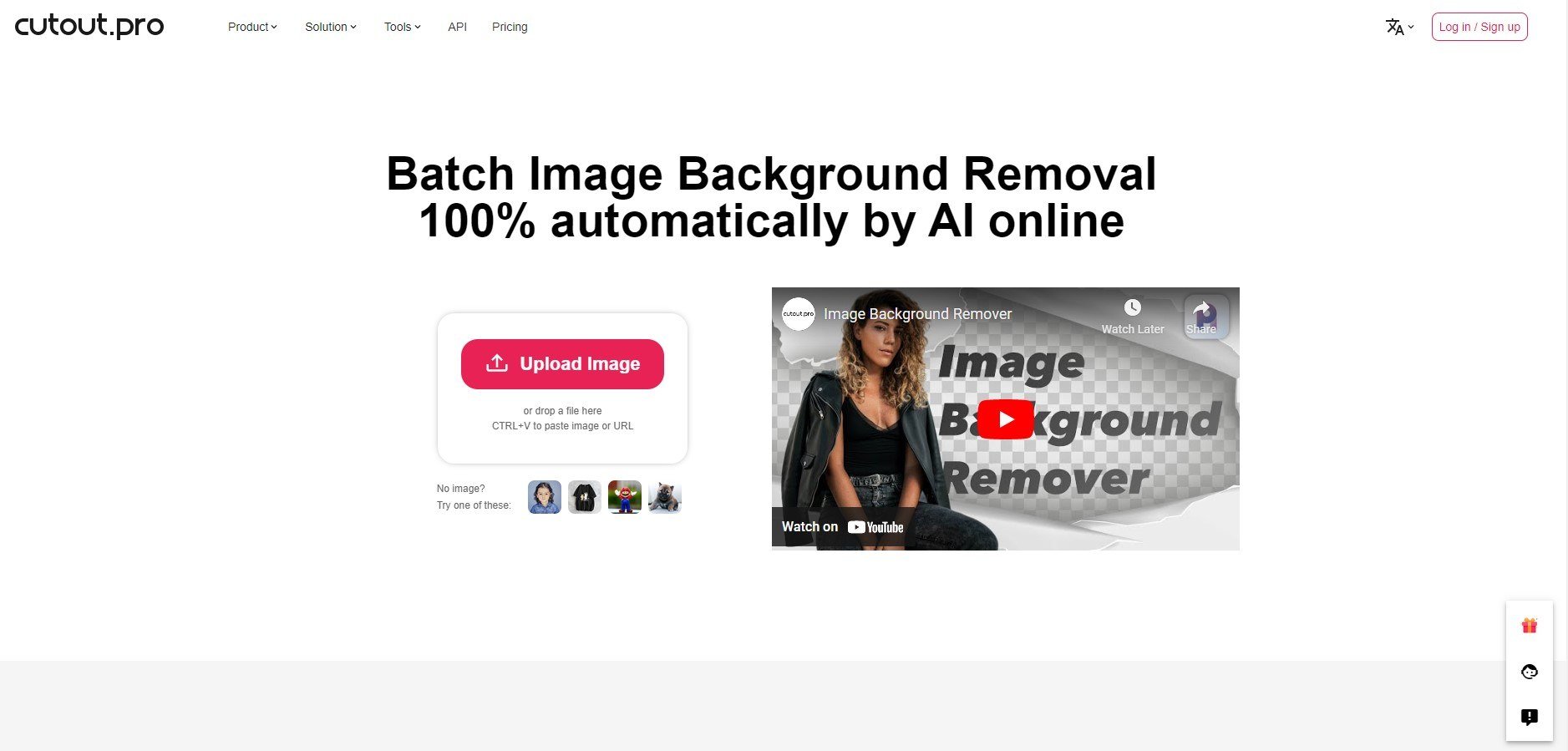 cutout pro background remover home page with female sample video