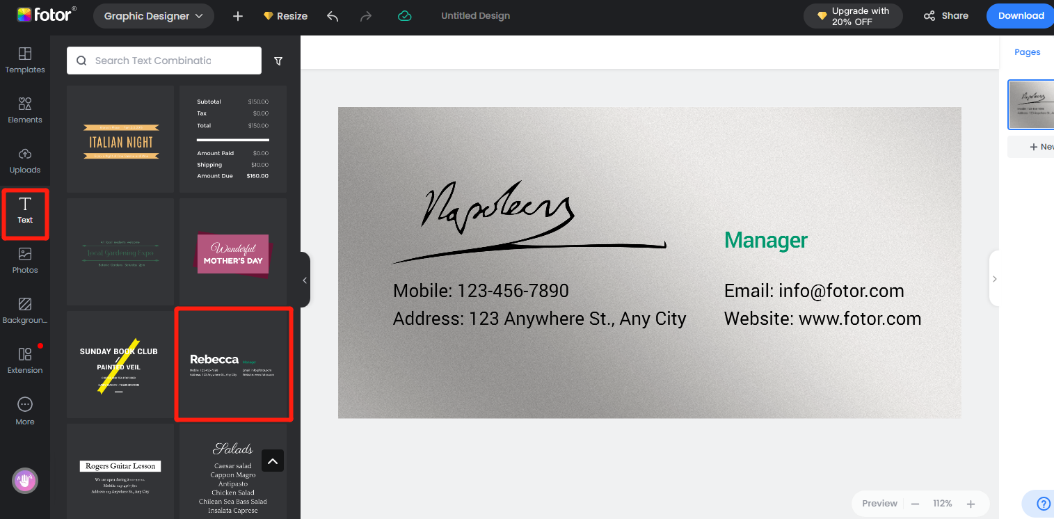 design a signature with Fotor's text tool